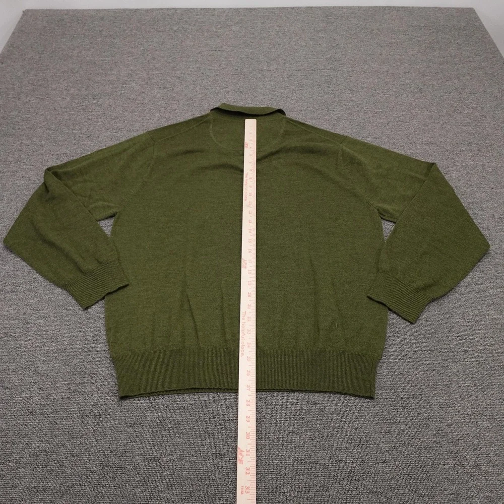 Orvis Sweater Mens XL Green Wool Knit Polo Collar Long Sleeve Pullover Casual